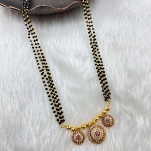 Traditional Gold Plated Mangalsutra With Pearl Beads Studded 3 Vati Pendant